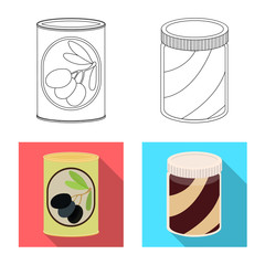 Isolated object of can and food sign. Set of can and package stock symbol for web.