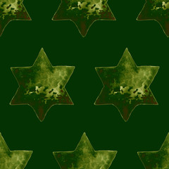 Seamless Watercolor Stars Pattern. Magic Festive Background. Hand Drawn Doodle Stars. Baby Design. Abstract Rapport for Wallpaper, Textile, Linen, Wrapping, Posters, Cards, Banner. New Year, Birthday 