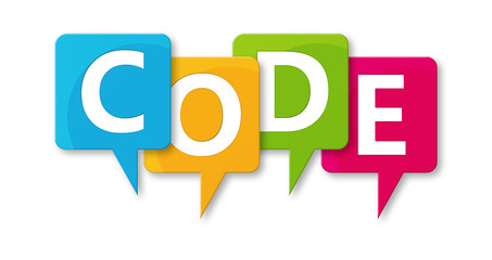 Code - letters written in beautiful boxes on white background