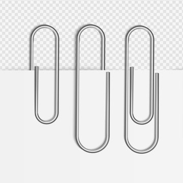 Vector illustration of paper clips attached to piece of paper on transparent background.