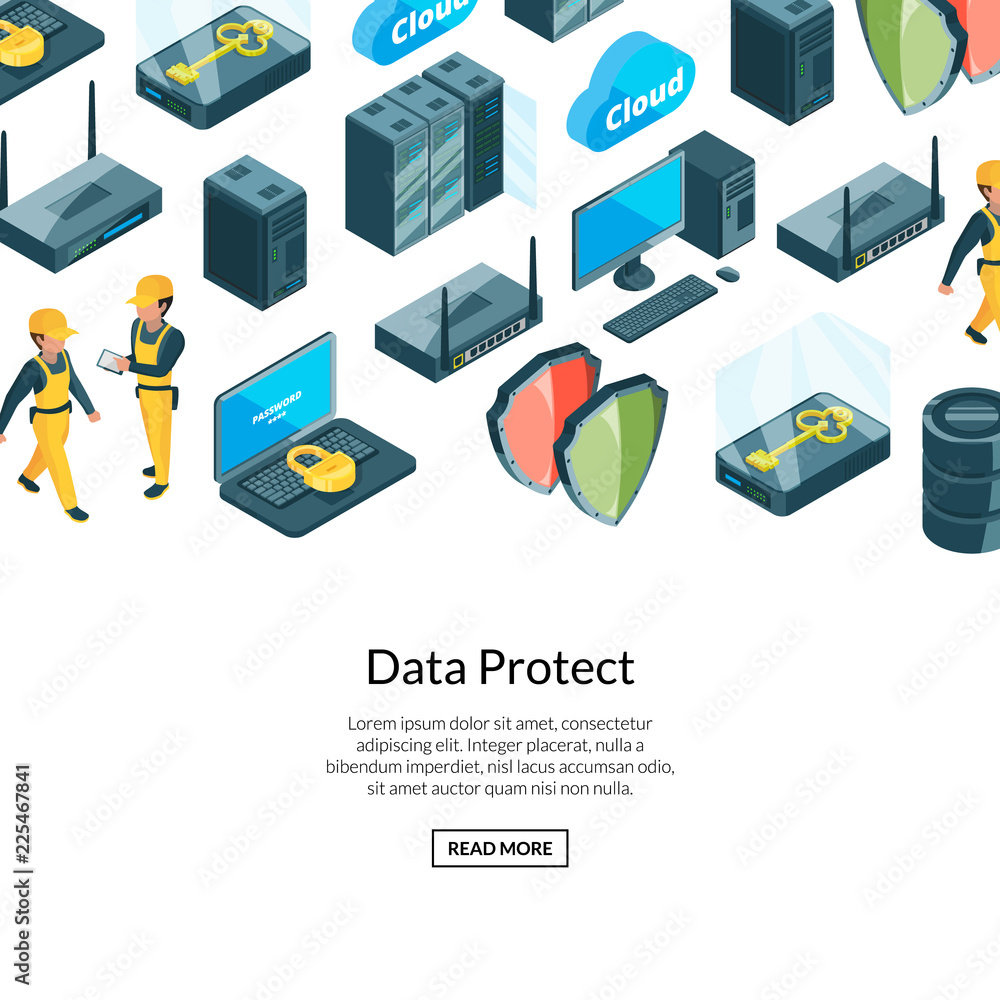 Poster vector electronic system of data center icons background with place for text illustration