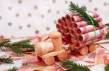 Money, rubles, Christmas, New Year. Holiday concept or business concept in Russia. Selective focus,...