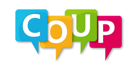 Coup - letters written in beautiful boxes on white background