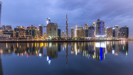 Fototapeta premium Dubai business bay towers day to night timelapse