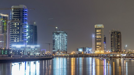 Fototapeta na wymiar Dubai business bay towers night timelapse