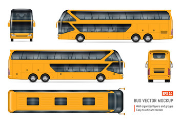 Tourist bus vector mockup on white background for vehicle branding, corporate identity. View from side, front, back, and top. All elements in the groups on separate layers for easy editing and recolor © Yuri Schmidt
