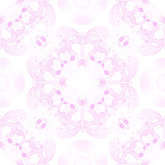 Pink seamless pattern. Amusing delicate soap bubbles. Lace hand drawn textile ornament. Kaleidoscope