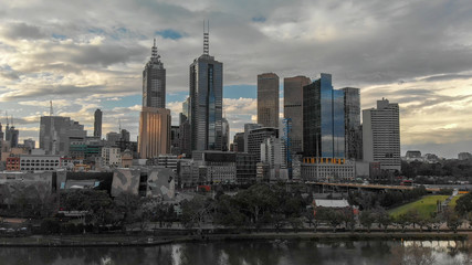Fototapeta na wymiar Melbourne, Australia. Sunset aerial panorama of city skyline