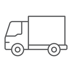 Fototapeta premium Delivery truck thin line icon, traffic and vehicle, van sign, vector graphics, a linear pattern on a white background.