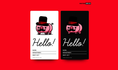 Cute Capitalist Pig Card Moustache and Hat Illustration Saying Hello