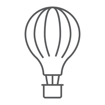 Hot air balloon thin line icon, airship and flight, aerostat sign, vector graphics, a linear pattern on a white background.