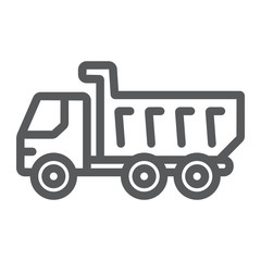 Dump truck line icon, vehicle and construction, car sign, vector graphics, a linear pattern on a white background.