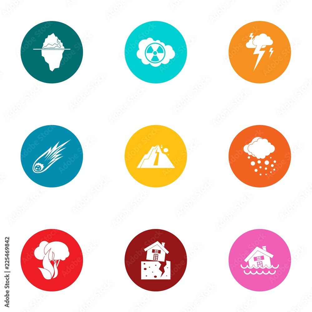 Poster manmade danger icons set. flat set of 9 manmade danger vector icons for web isolated on white backgr