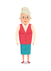 Grandmother in Red Jacket and Blue Skirt Vector