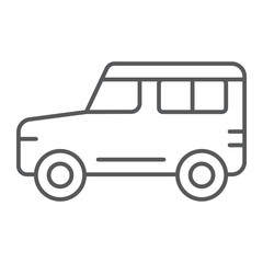 Suv thin line icon, transport and auto, car sign, vector graphics, a linear pattern on a white background.