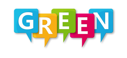 Green - letters written in beautiful boxes on white background