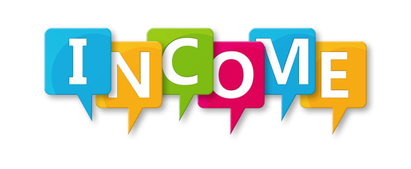 Income - letters written in beautiful boxes on white background