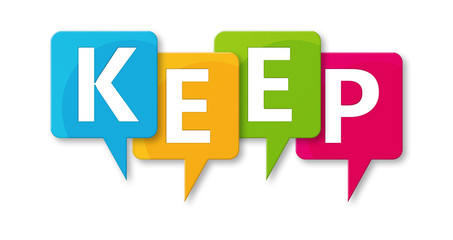 Keep - letters written in beautiful boxes on white background