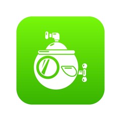 Submarine travel icon green vector isolated on white background