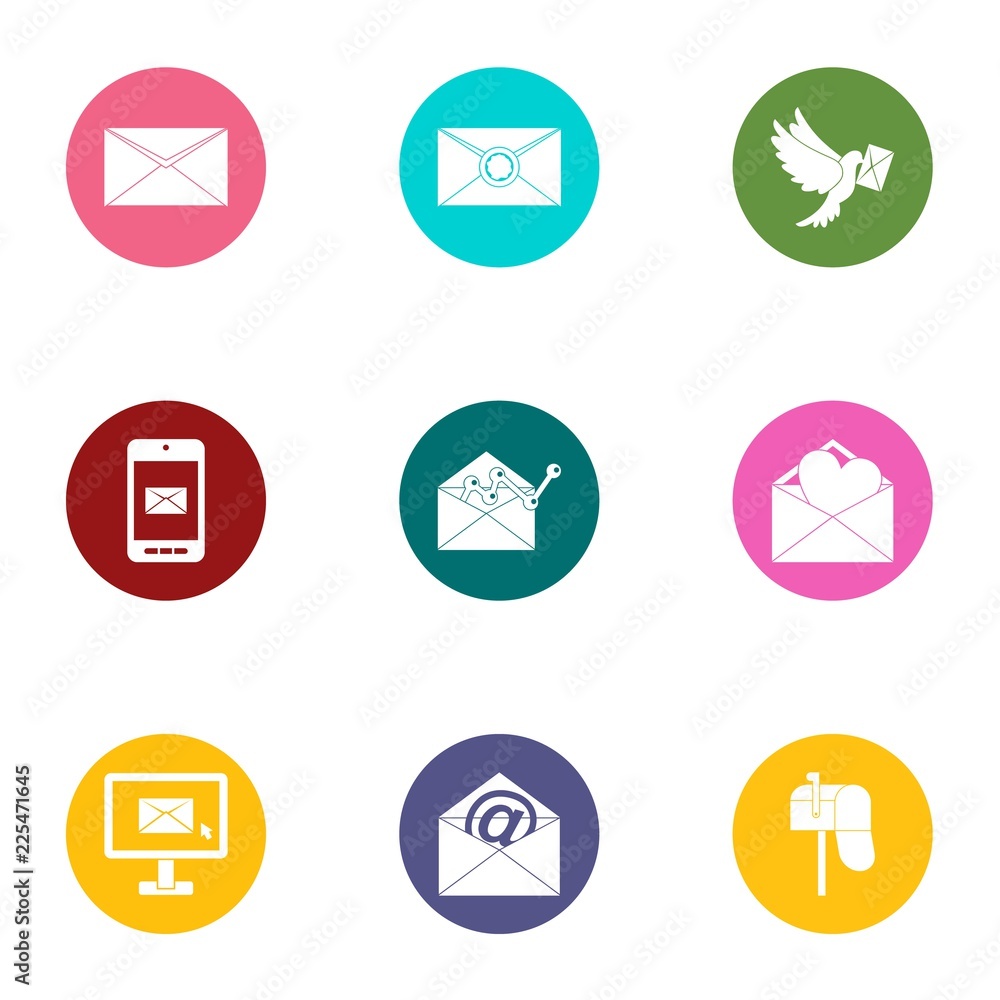 Poster send a announcement icons set. flat set of 9 send a announcement vector icons for web isolated on wh