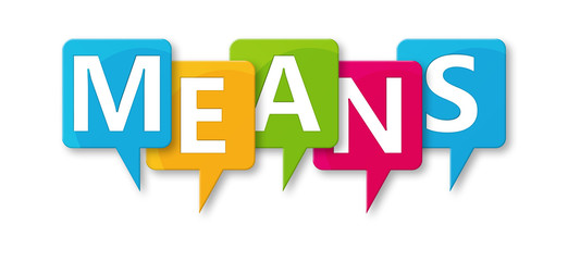 Means - letters written in beautiful boxes on white background