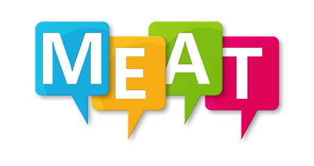 Meat - letters written in beautiful boxes on white background