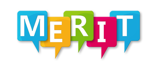 Merit - letters written in beautiful boxes on white background