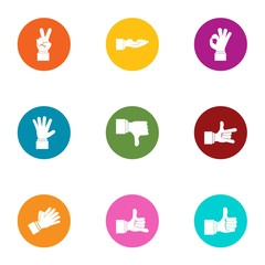 Sign language icons set. Flat set of 9 sign language vector icons for web isolated on white background