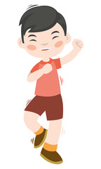 Cartoon of cute kids dancing and he look happy