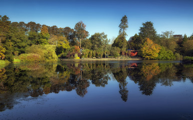 Reflections in the lake in Brynmill Park, the second largest park in Swansea, Wales, UK
