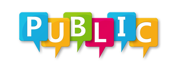 Public - letters written in beautiful boxes on white background