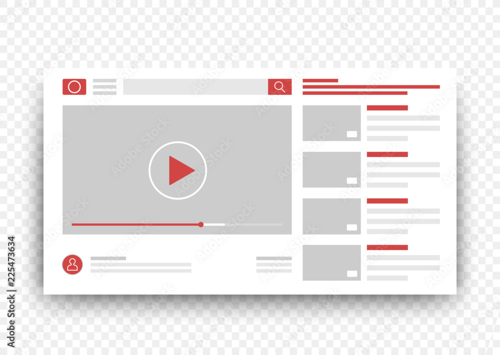 Poster view video clips in the browser window. vector online video template.