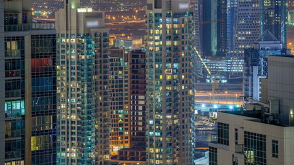 Fototapeta na wymiar Dubai downtown night aerial timelapse