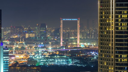 Dubai skyline night timelapse with Deira district