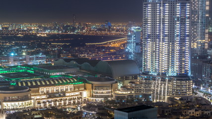 Obraz premium Dubai downtown night aerial timelapse