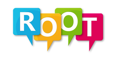 Root - letters written in beautiful boxes on white background