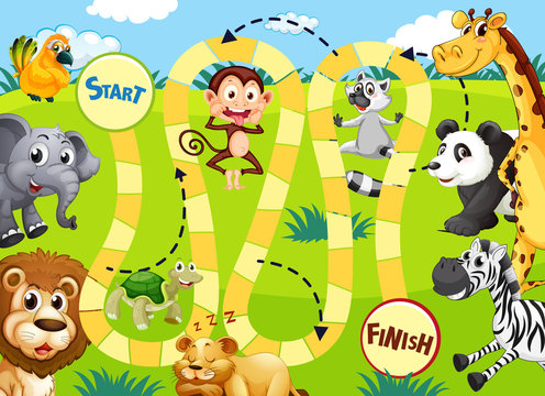 Jungle animal board game template