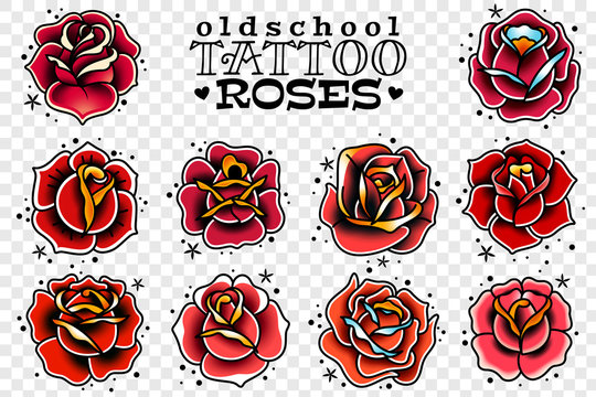 old school tattoo red roses set