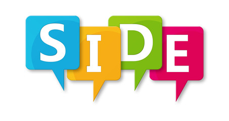 Side - letters written in beautiful boxes on white background