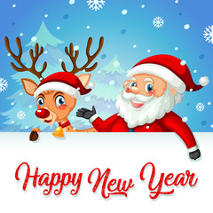 Fototapeta na wymiar Santa and deer on new year card template