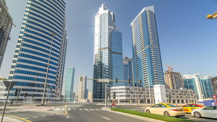Fototapeta na wymiar Amazing view of Dubai Skyline timelapse hyperlapse. Residential and Business Skyscrapers in Downtown