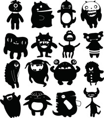 Black cartoon cute monster vector set