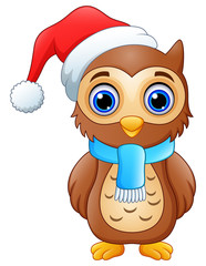 Cartoon owl wearing santa hat