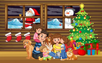 Obraz na płótnie Canvas Family Christmas in living room with tree