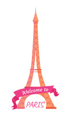 Fototapeta na wymiar Welcome to Paris Eiffel Tower Decorated by Ribbon