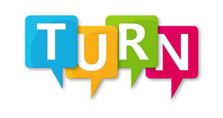 Turn - letters written in beautiful boxes on white background