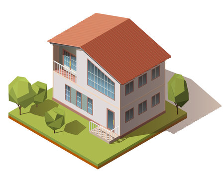 Vector isometric infographic element representing suburban building. House isometric vector icon. Isometric image of a private house.