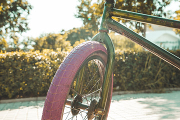 Parts of a bmx bicycle. Boy with a bmx for the city