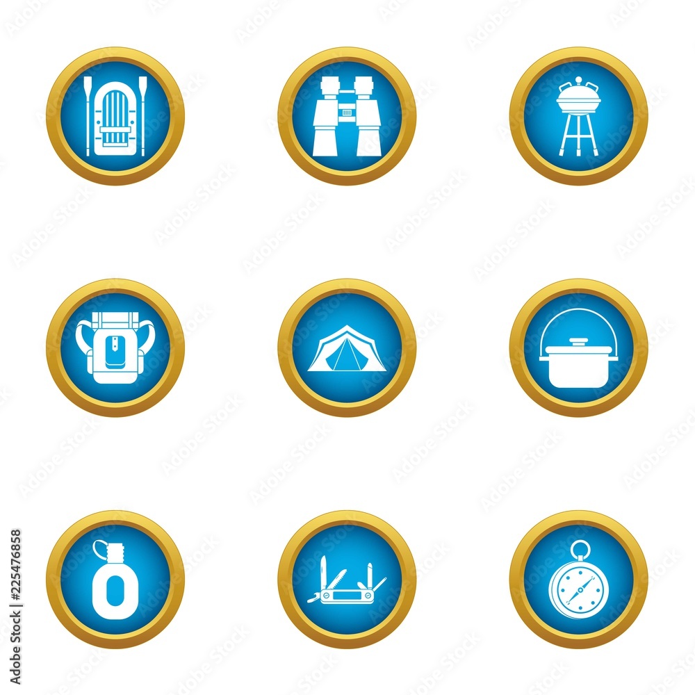 Poster trekking icons set. flat set of 9 trekking vector icons for web isolated on white background