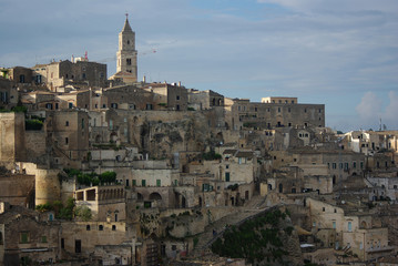 Fototapeta na wymiar Matera Cathedral, panoramic view with the Sassi, Basilicata, Italy 